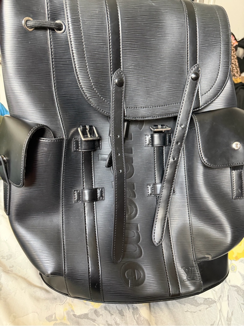 Louis Vuitton Black Epi Leather Backpack with Front Pockets